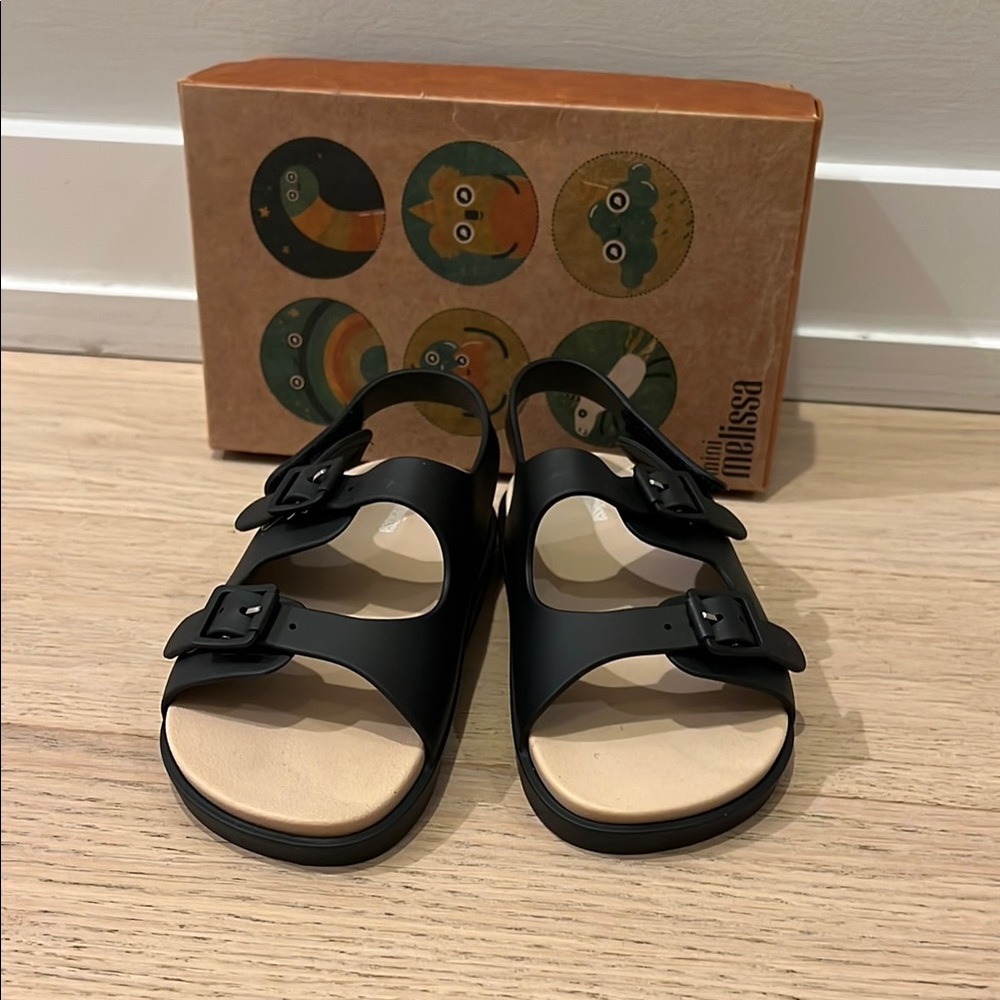 Mini Melissa toddler size 11 Black Double Strap rubber sandal nib